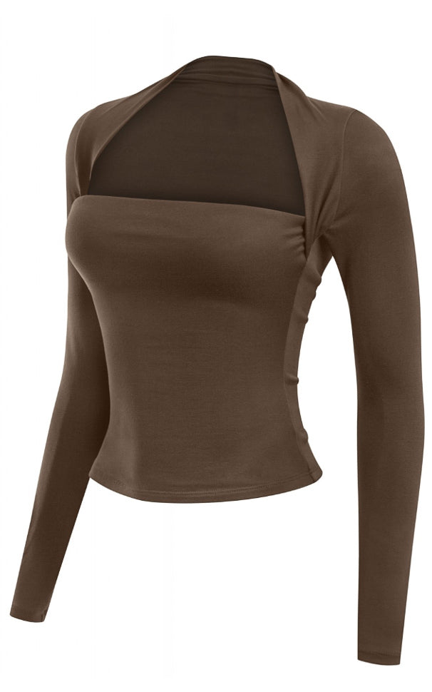 ★PLAGE_seoul★ Textured Square Longline Top_Brown String Square Neck Top – La Garçonne