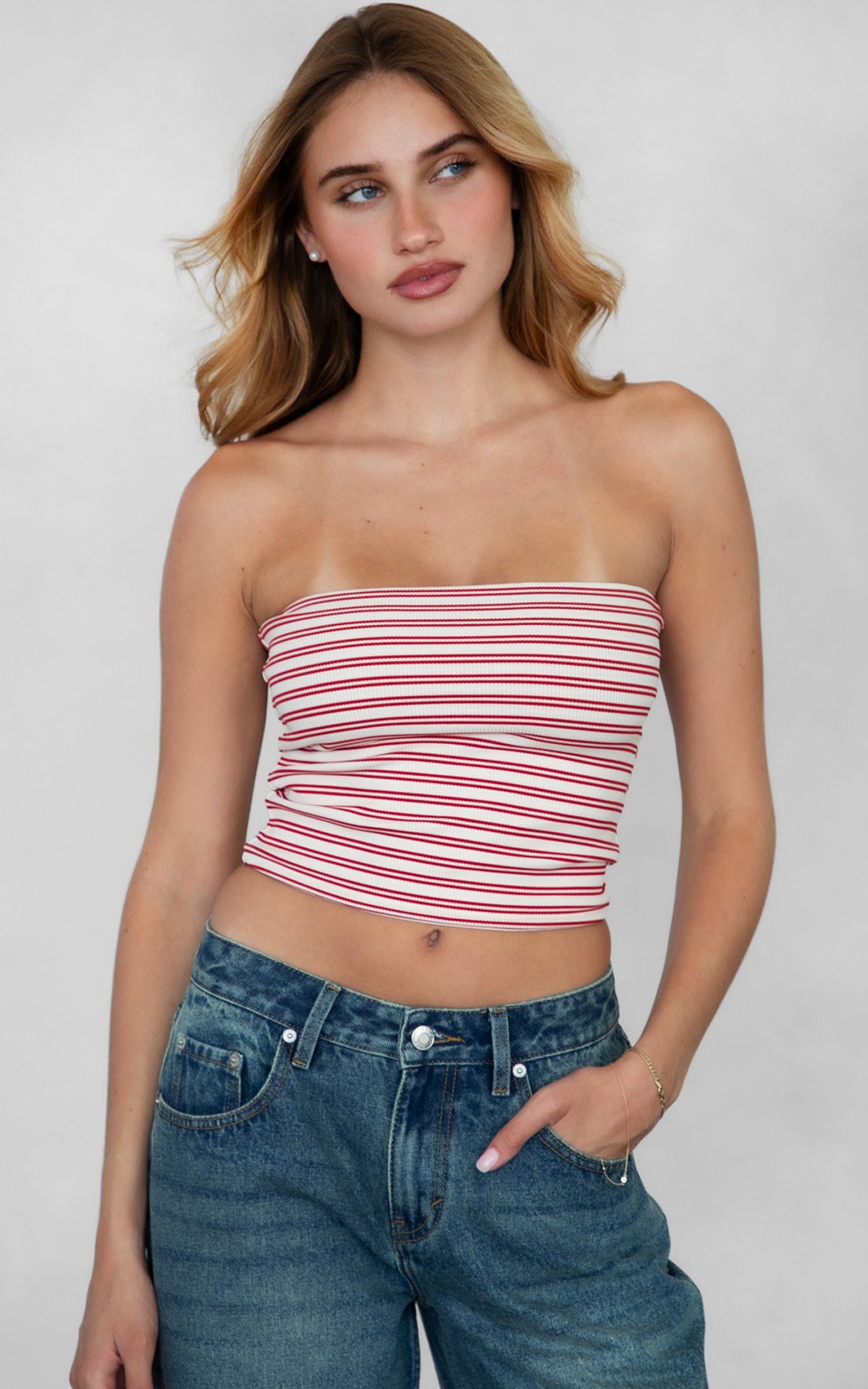 Striped Tube Top Red + White | www.tdhcollection.com