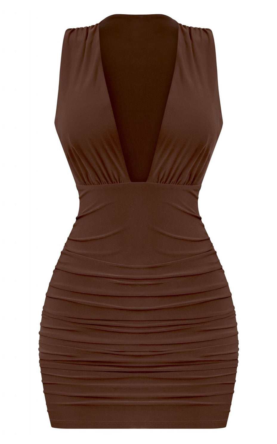 Sleeveless Plunge Mini Dress Brown