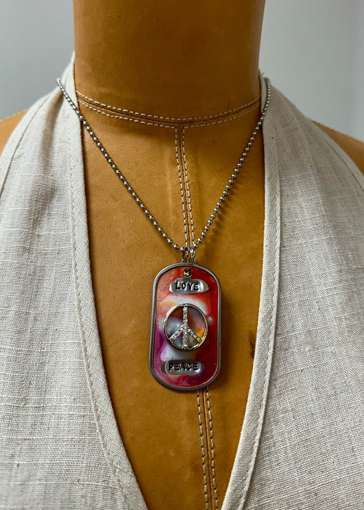 Kate Mesta Dog Tag Necklace Love Peace