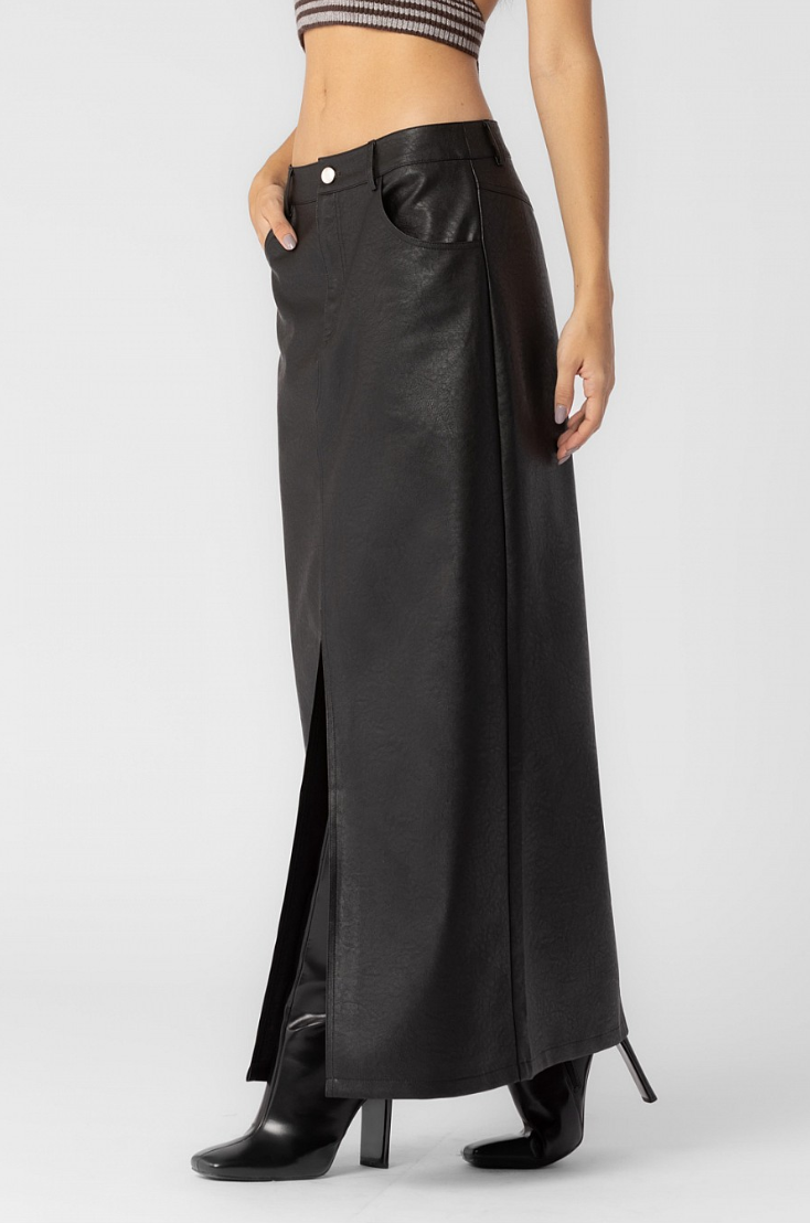 Faux Leather Maxi Skirt Black | www.tdhcollection.com