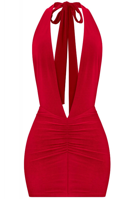 Deep Plunge Open Back Mini Dress Red www.tdhcollection