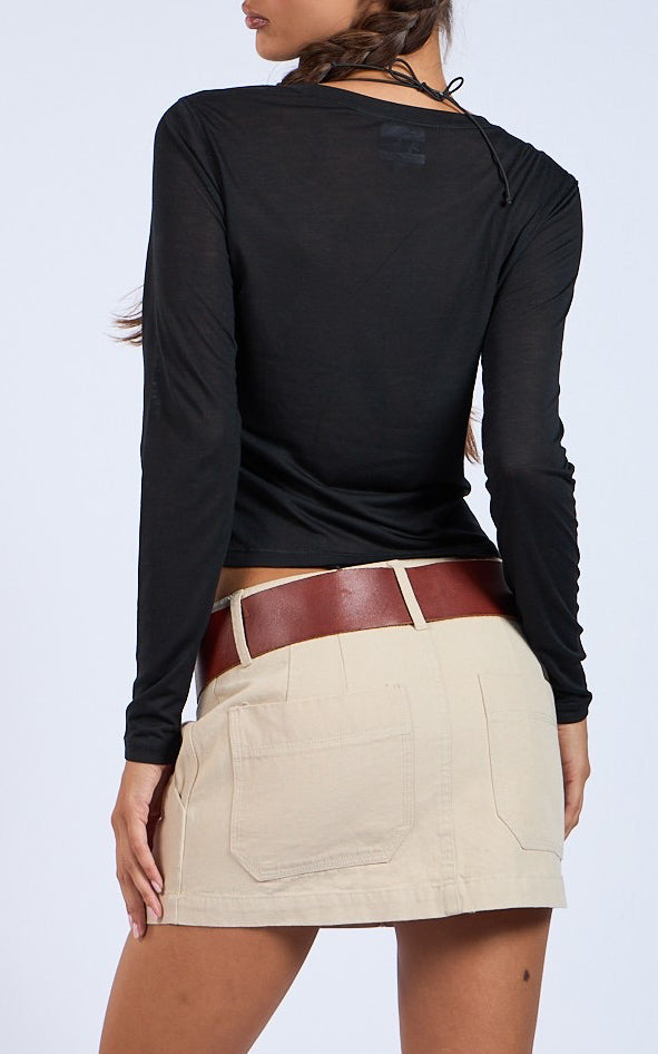 Sheer Long Sleeve Top Black