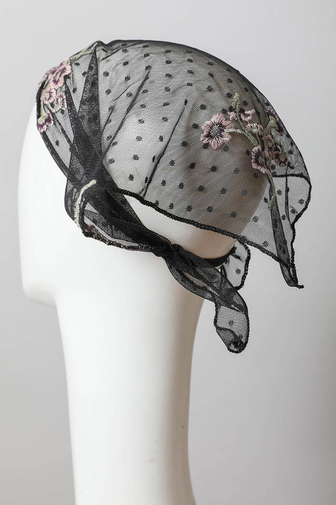 Tulle Lace Embroidered Poppy Scarf Black