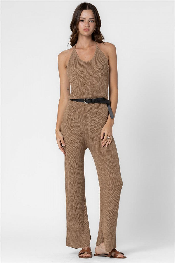 Ribbed Knit Backless Jumpsuit Mocha
