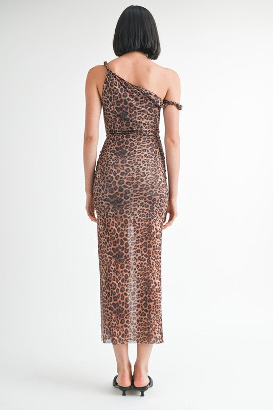 Twist Mesh Maxi Dress Leopard