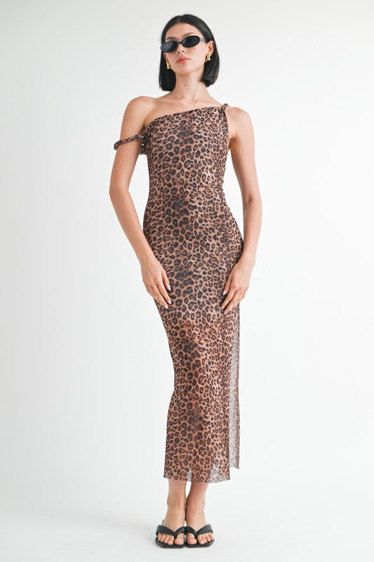 Twist Mesh Maxi Dress Leopard