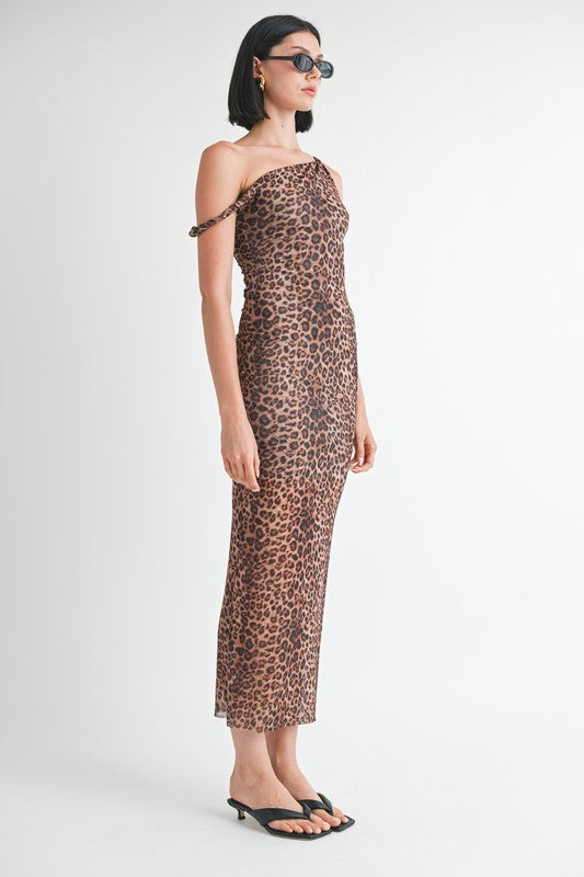 Twist Mesh Maxi Dress Leopard