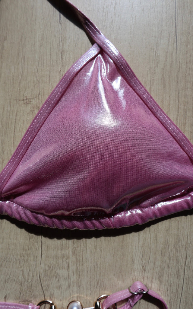 Metallic Pearl Bikini Top Pink