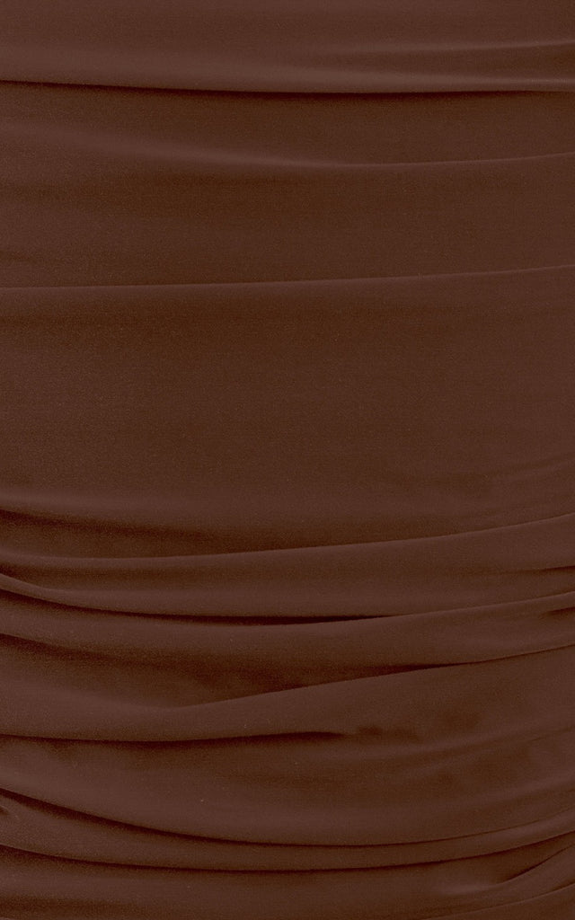 Sleeveless Plunge Mini Dress Brown