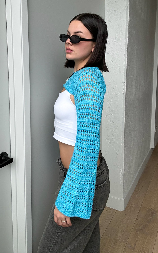 Crochet Knitted Shrug Bolero Top Turquoise