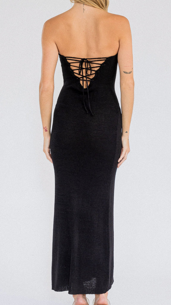 Knit Lace Up Maxi Dress Black