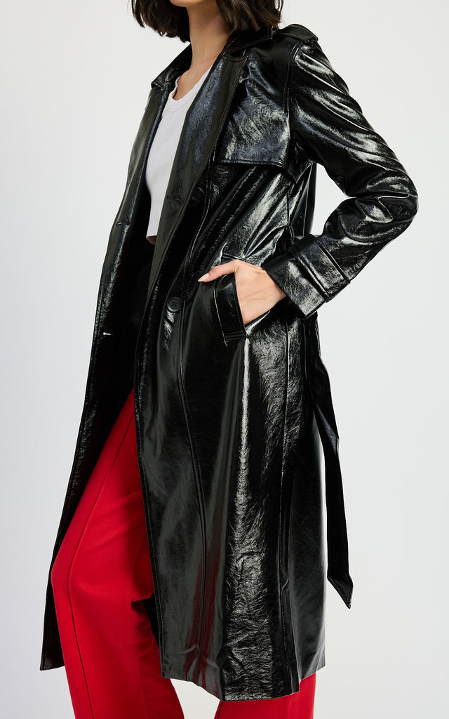 Faux Leather Trench Coat