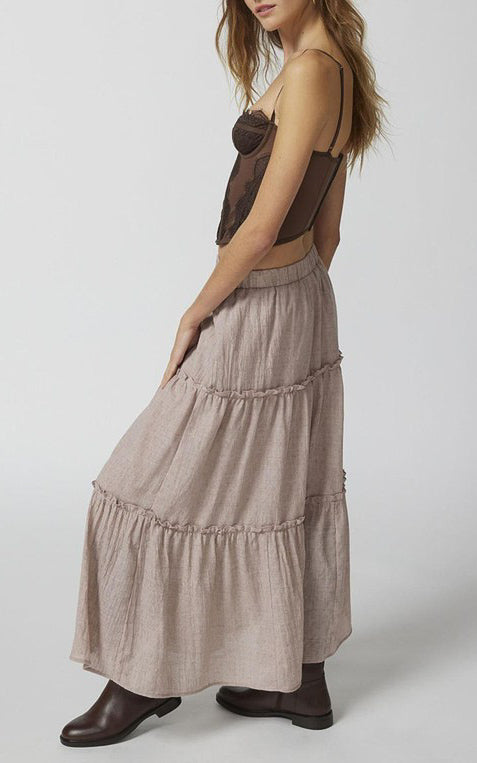 Tiered Maxi Skirt Khaki