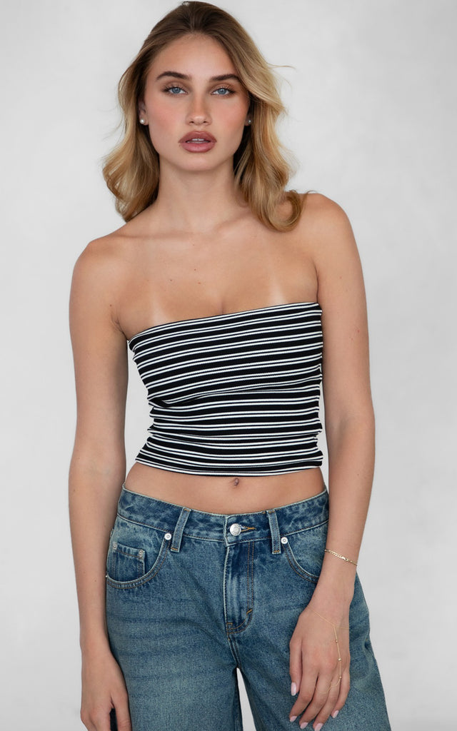 Striped Tube Top Black White - Main Image