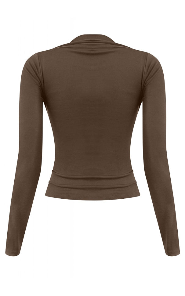 Long Sleeve Square Neck Top Brown