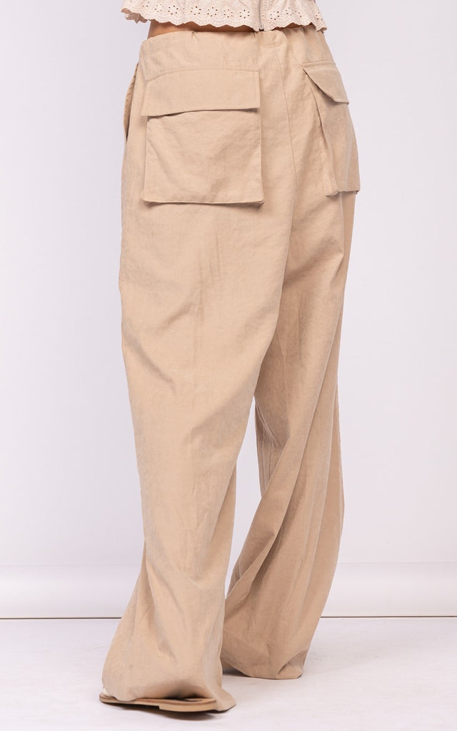 Wide Leg Parachute Pants Beige