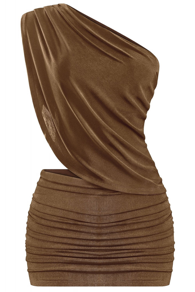 Draped One-Shoulder Mini Dress