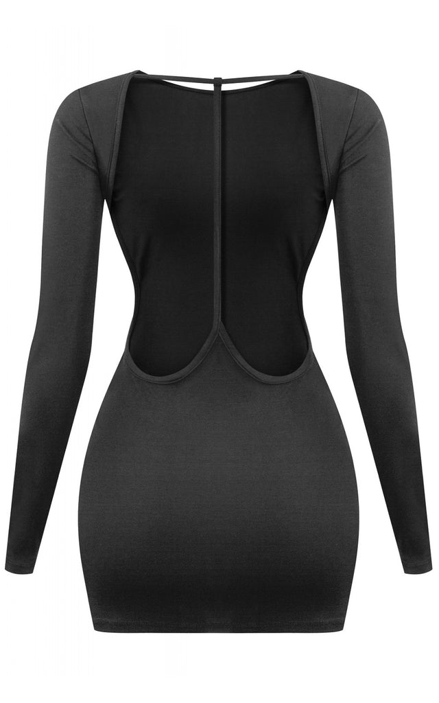 Long Sleeve Open Back Mini Dress Black