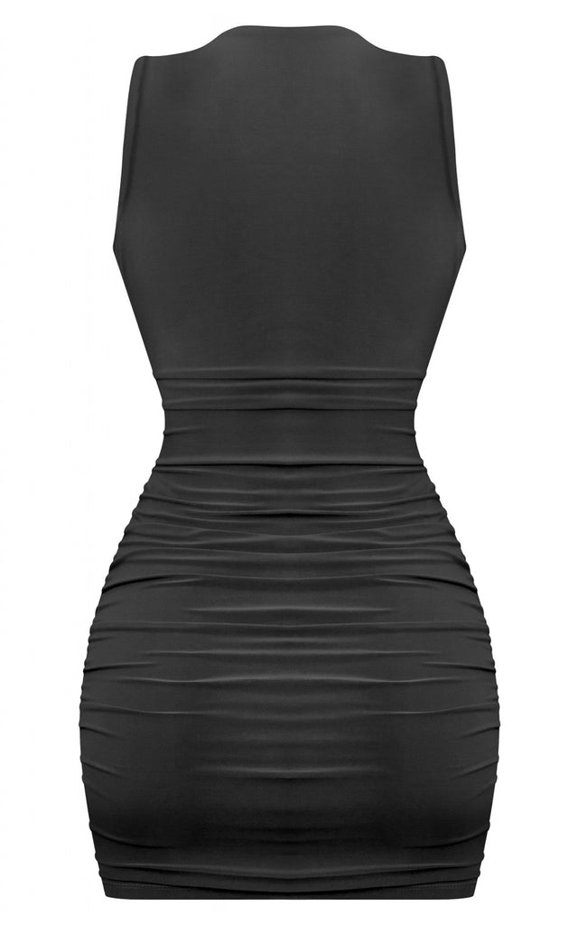 Sleeveless Plunge Mini Dress Black