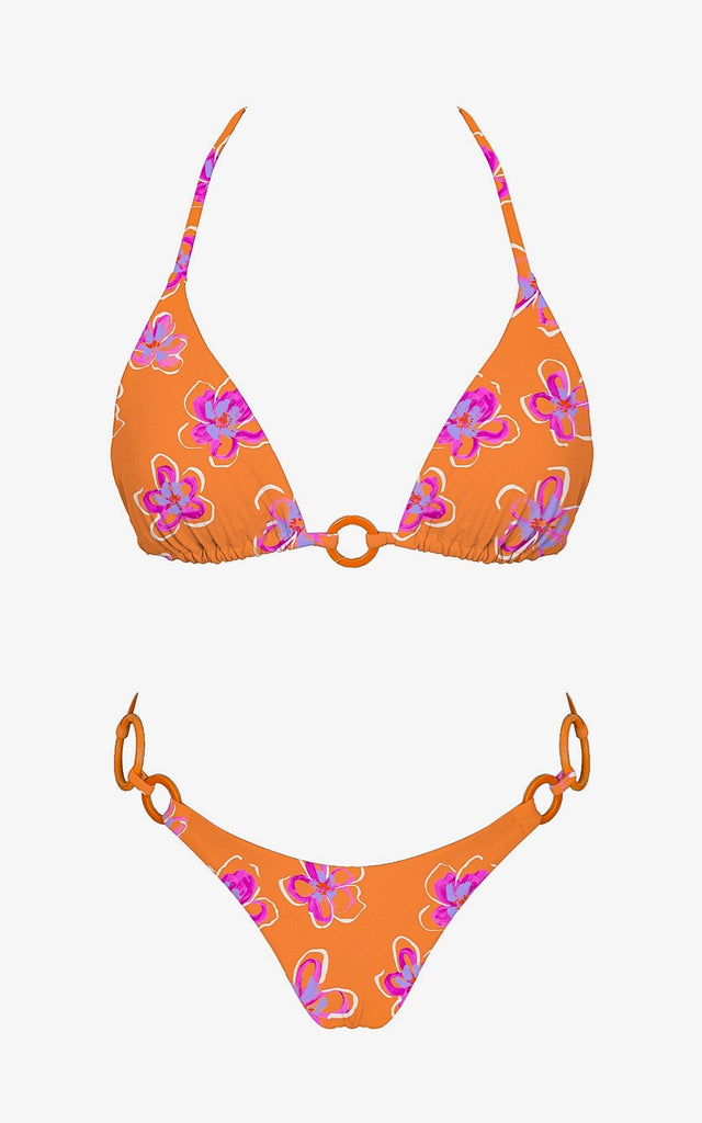 Malibu Drives Bikini Top Orange Flower