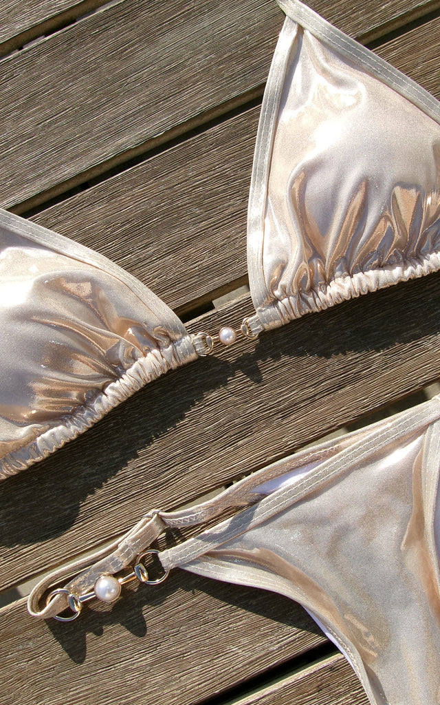 Metallic Pearl Bikini Top Champagne