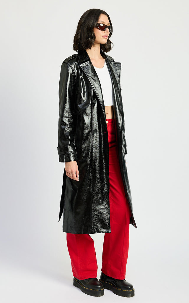 Faux Leather Trench Coat