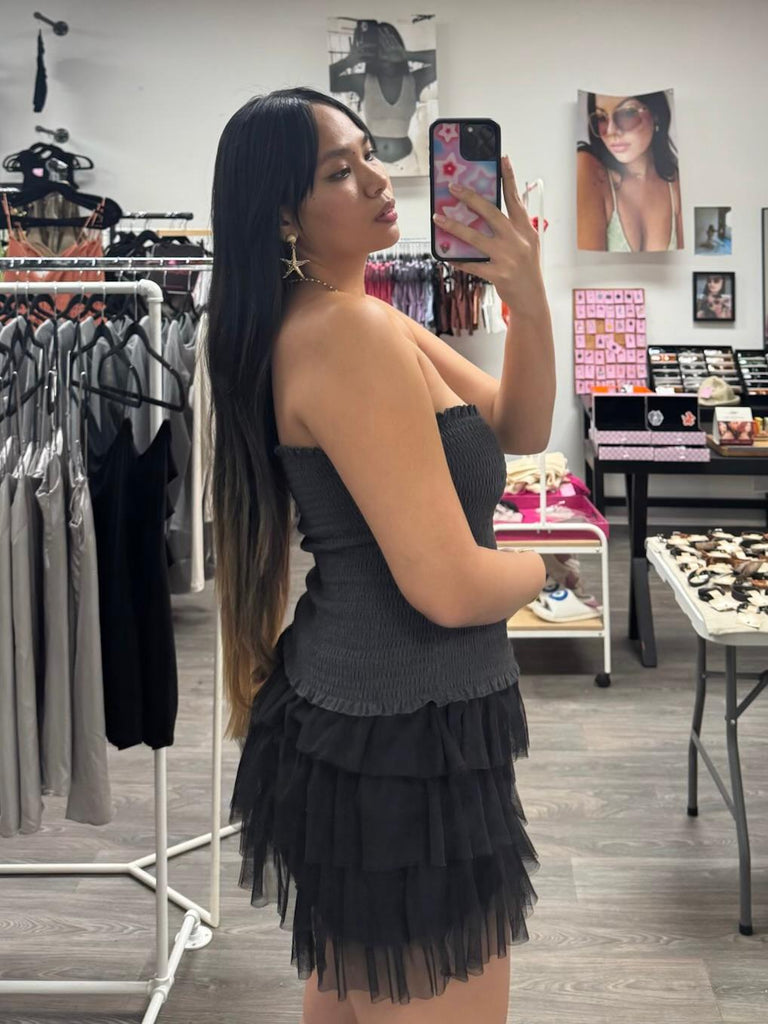 Smocked Tube Top Charcoal