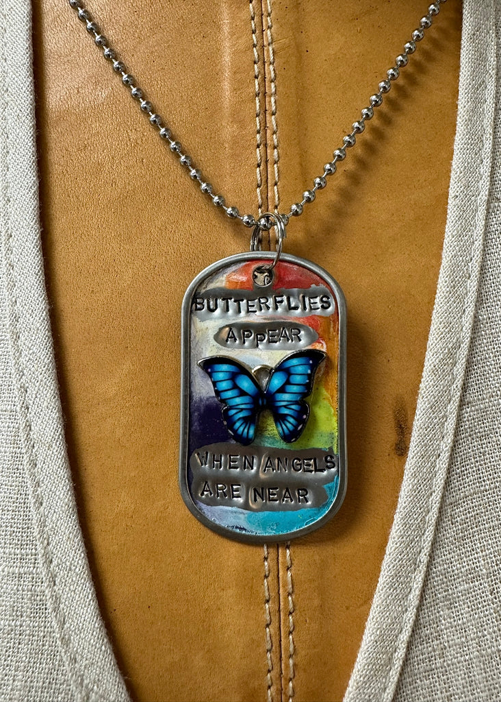 Kate Mesta Dog Tag Necklace Butterflies Appear