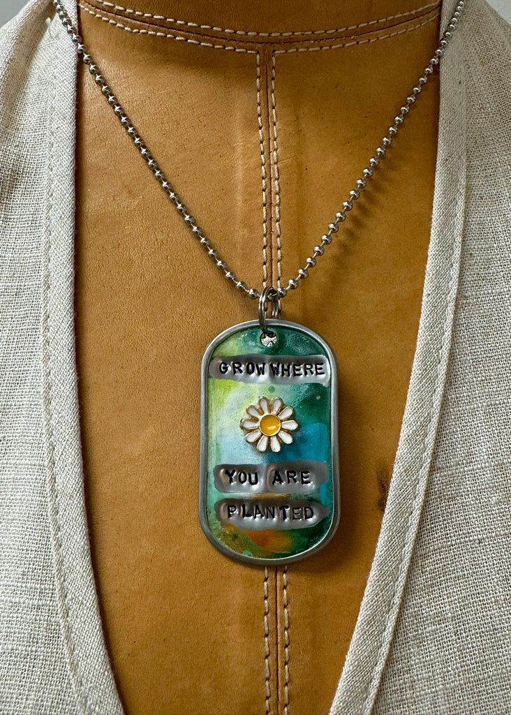 Kate Mesta Dog Tag Necklace Grow Where You Are Planted