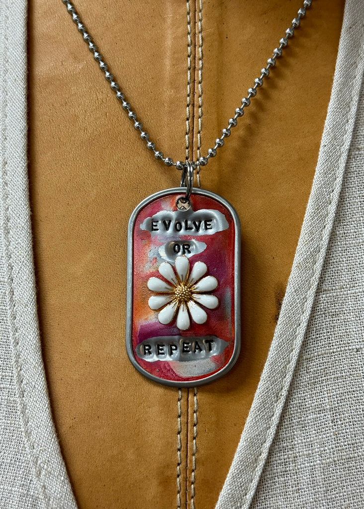 Kate Mesta Dog Tag Necklace Evolve Or Repeat