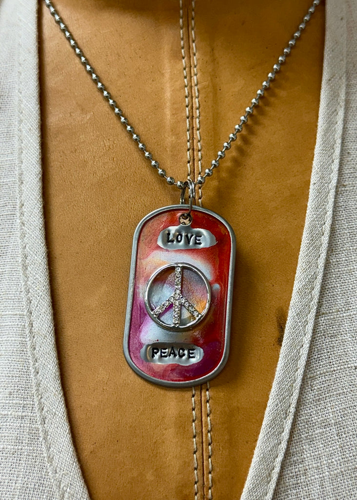 Kate Mesta Dog Tag Necklace Love Peace