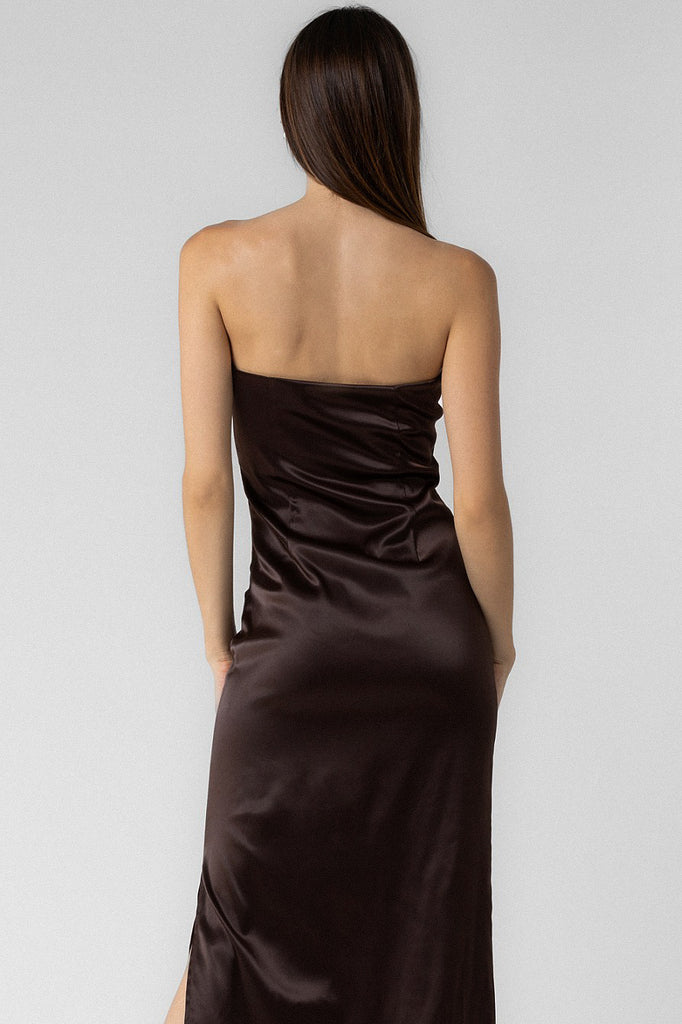 Strapless Satin Maxi Dress Chocolate