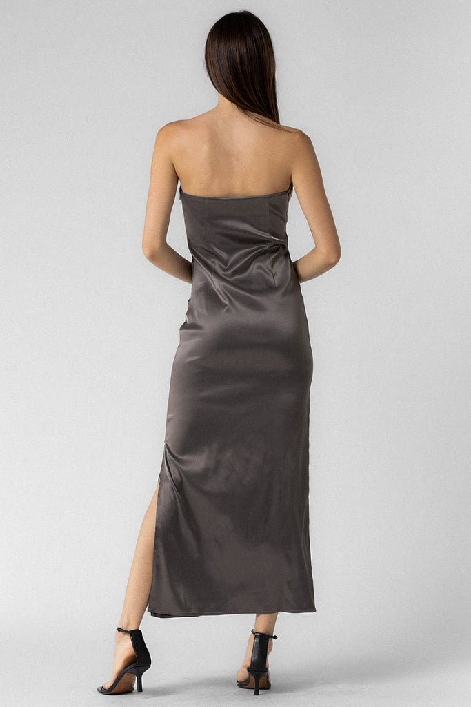 Strapless Satin Maxi Dress Smoke