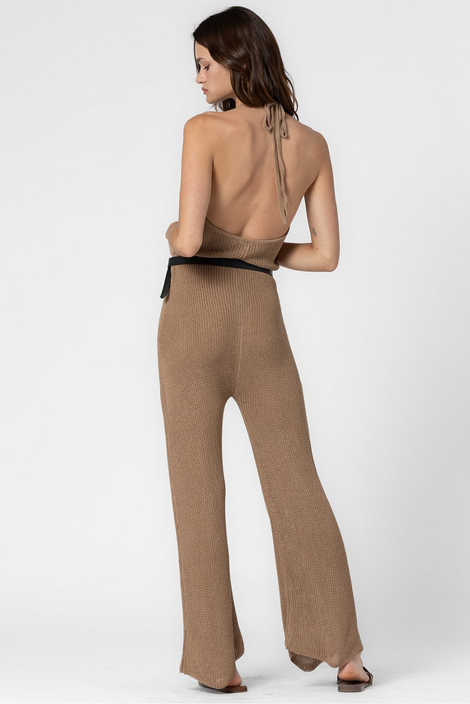 Ribbed Knit Backless Jumpsuit Mocha