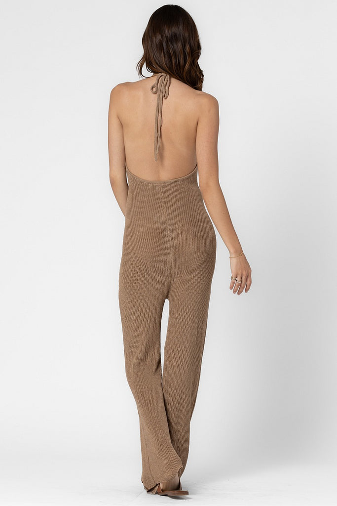 Ribbed Knit Backless Jumpsuit Mocha