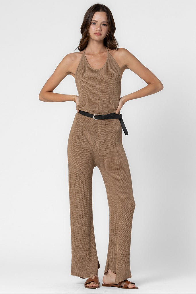 Ribbed Knit Backless Jumpsuit Mocha