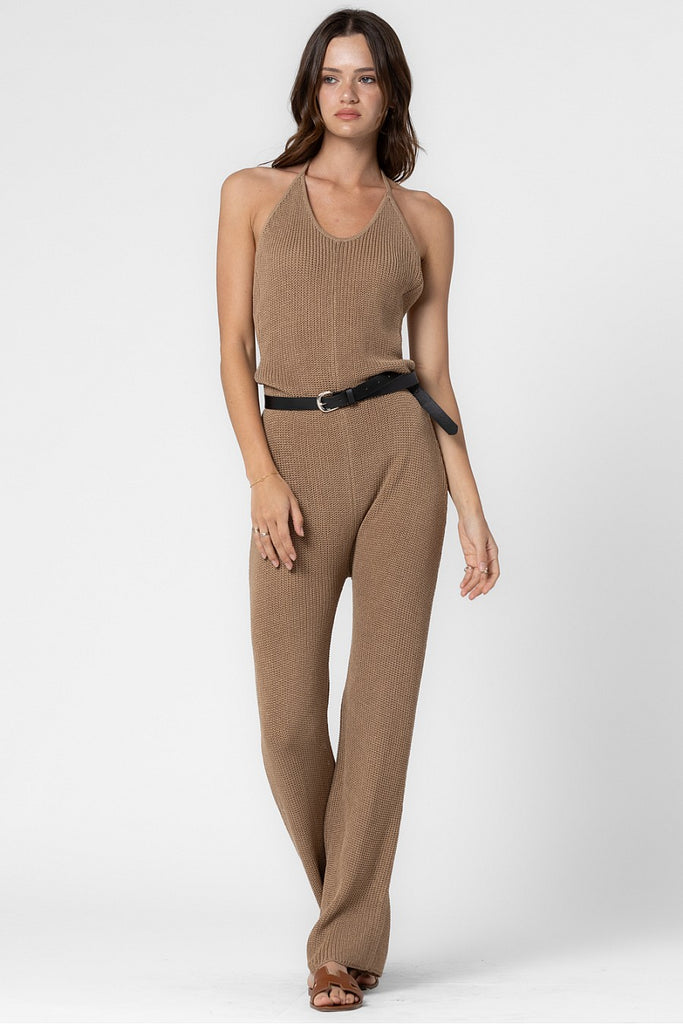 Ribbed Knit Backless Jumpsuit Mocha