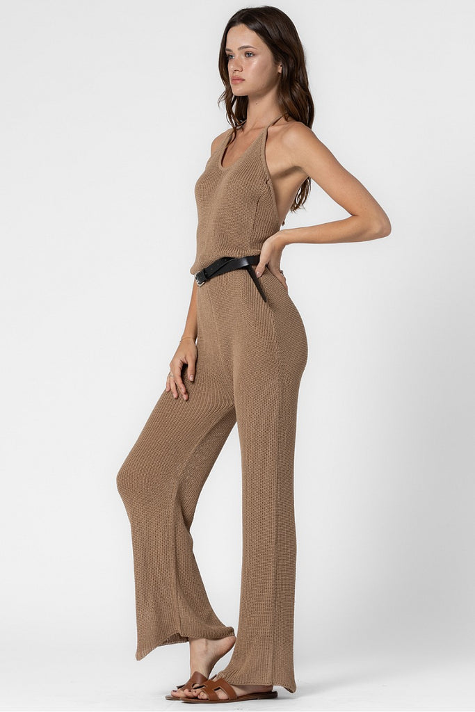 Ribbed Knit Backless Jumpsuit Mocha