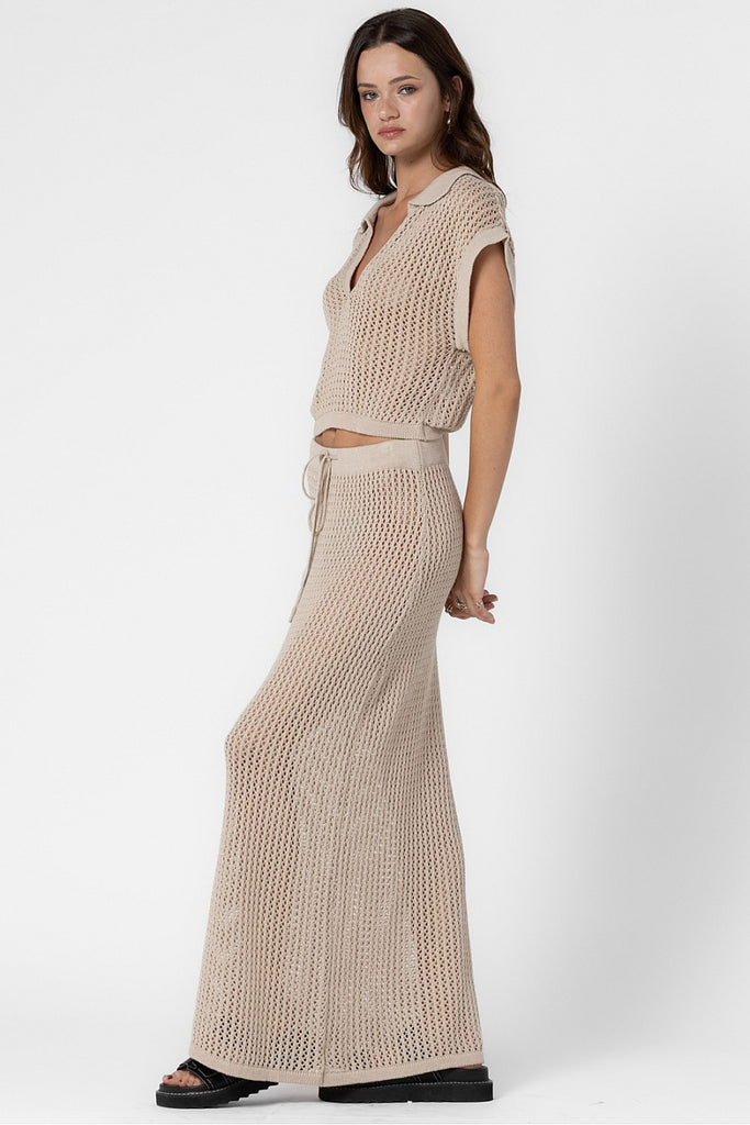 Knit Crochet Maxi Skirt Beige