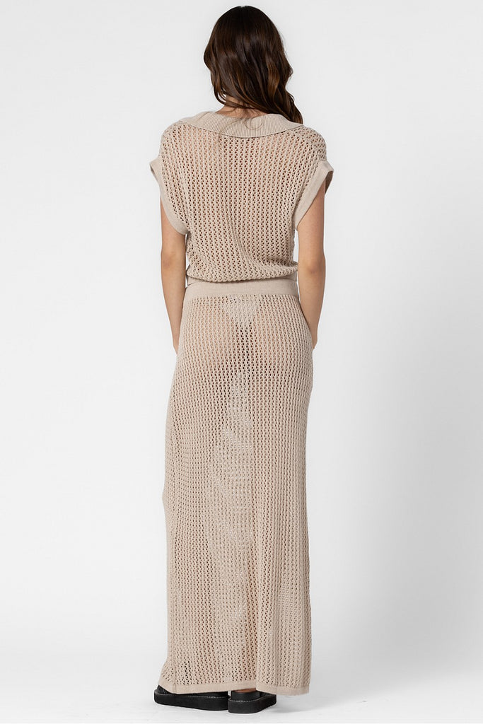 Knit Crochet Maxi Skirt Beige