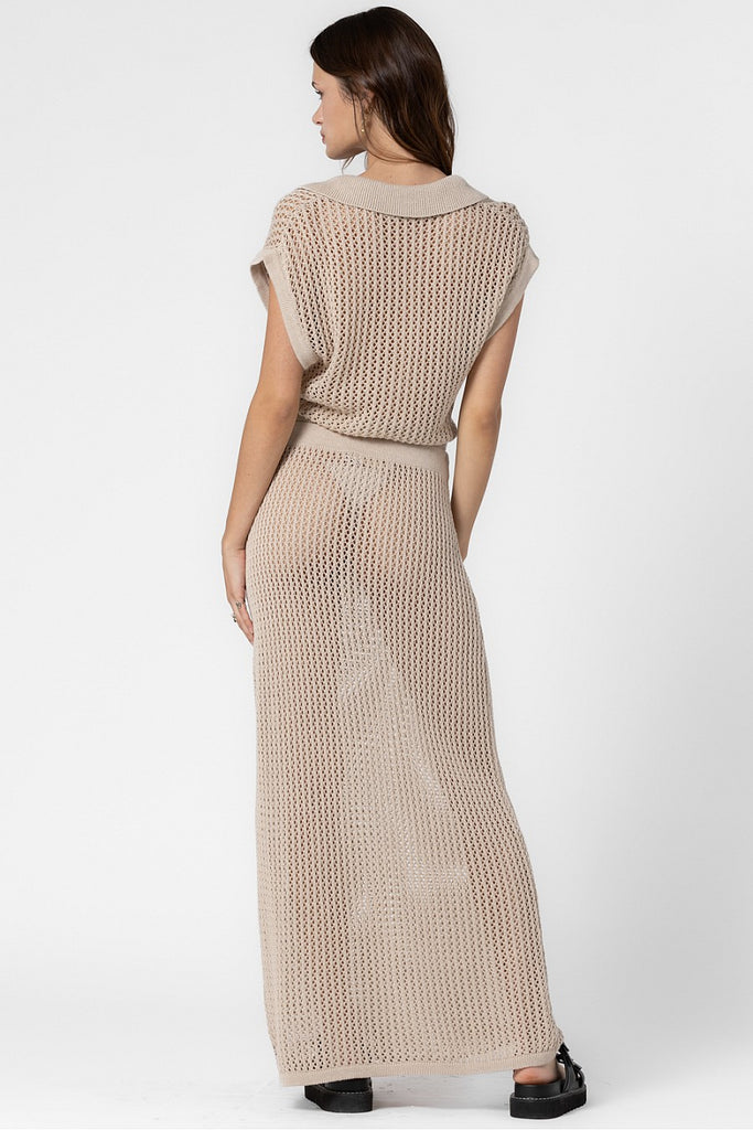 Knit Crochet Maxi Skirt Beige