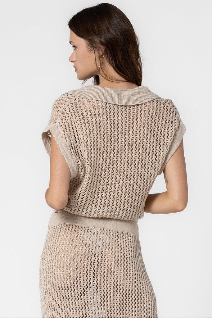 Knit Crochet Collared Shirt Beige