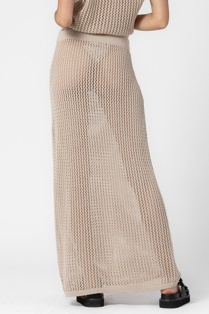 Knit Crochet Maxi Skirt Beige