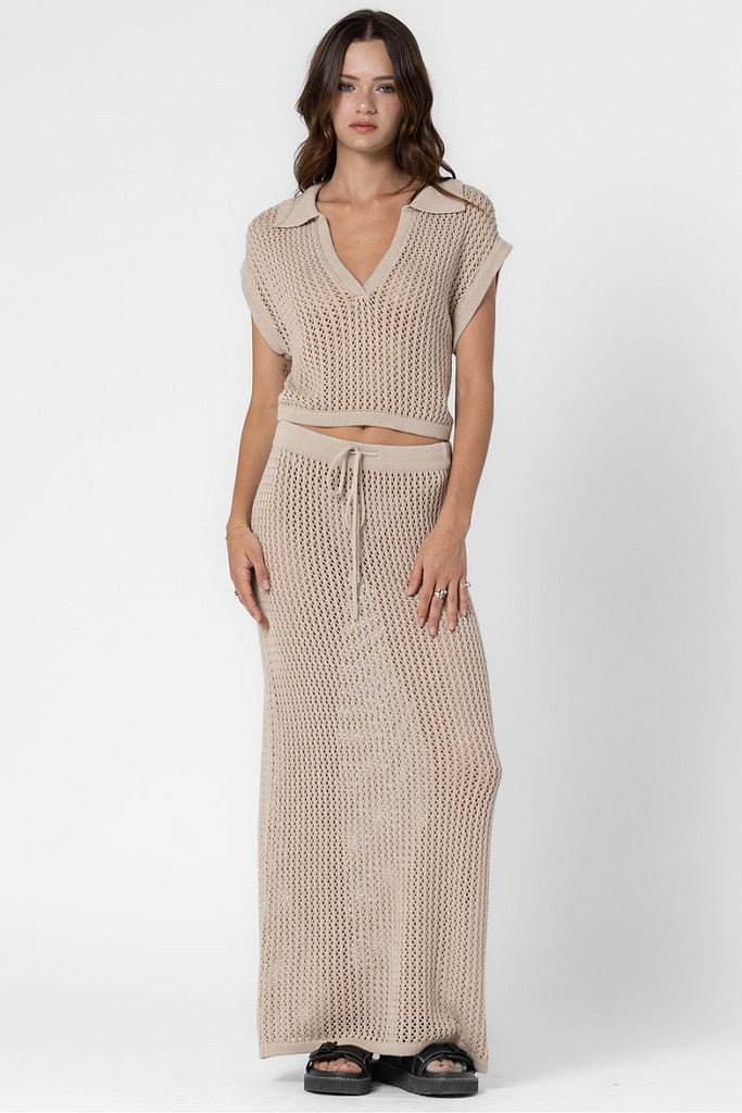 Knit Crochet Collared Shirt Beige