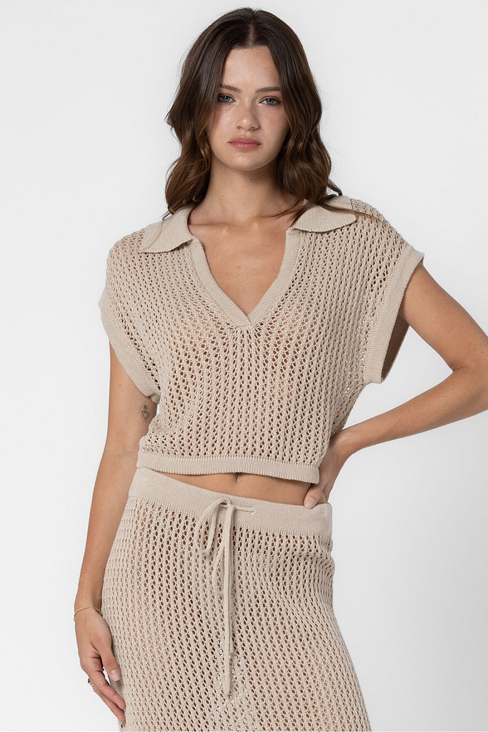 Knit Crochet Maxi Skirt Beige