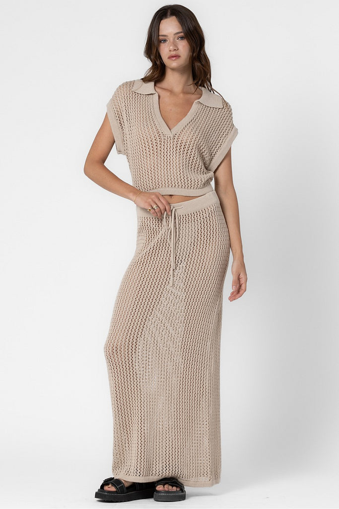 Knit Crochet Maxi Skirt Beige