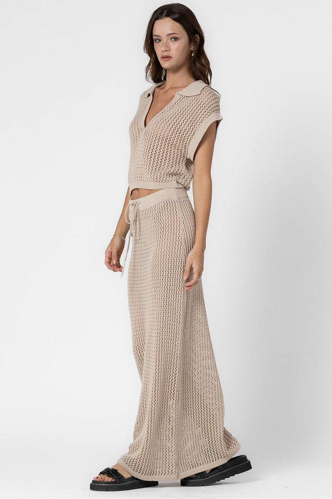 Knit Crochet Maxi Skirt Beige