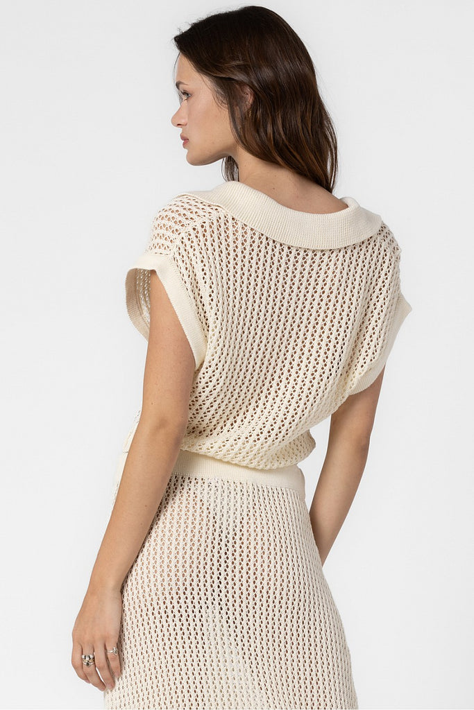 Knit Crochet Collared Shirt Cream