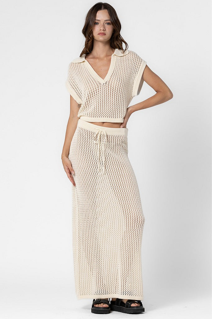 Knit Crochet Collared Shirt Cream